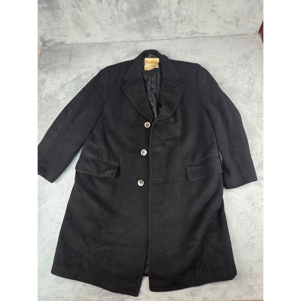 Bruce Douglas Mens 100% Cashmere Overcoat Black VTG Tailored Topcoat 45 Chest 2X